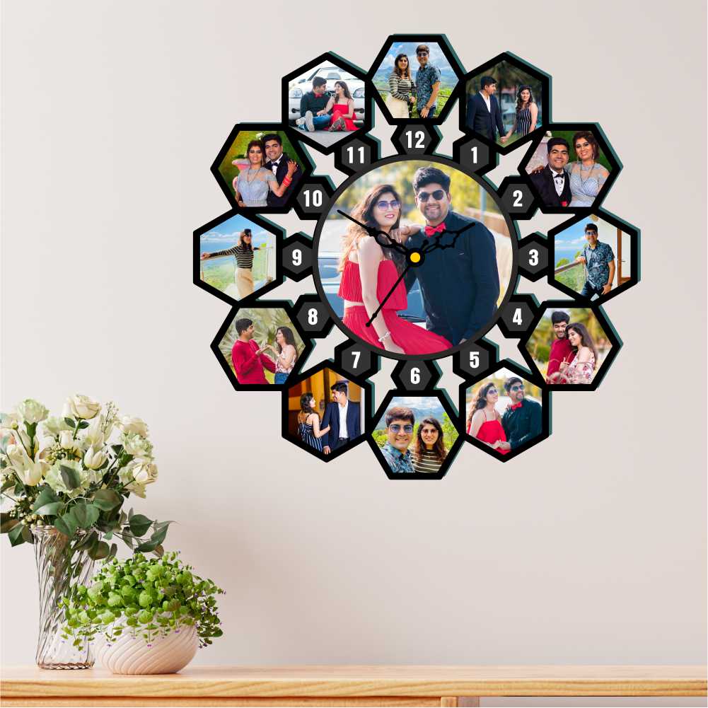 Hexa Wooden Clock with Photos