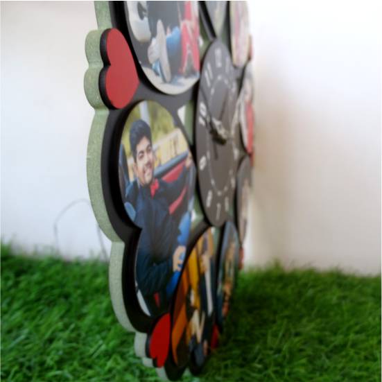 Wooden Clock with 8 Hearts