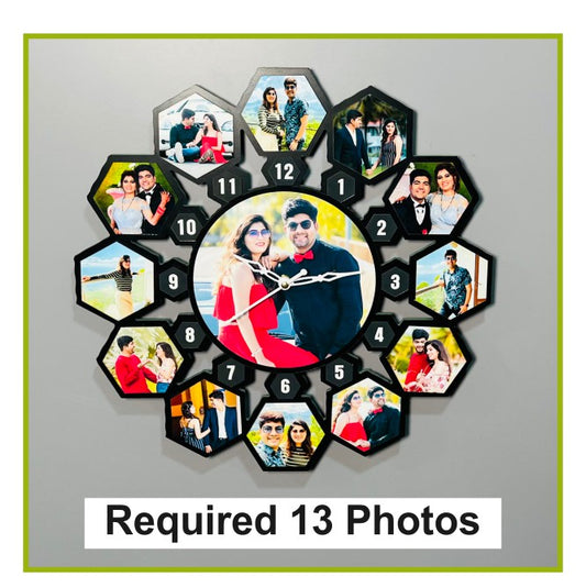 Hexa Wooden Clock with Photos