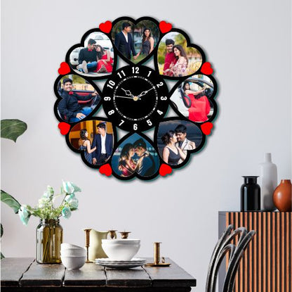 Wooden Clock with 8 Hearts
